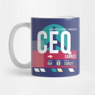 Cannes, France (CEQ) Airport Code Baggage Tag Mug